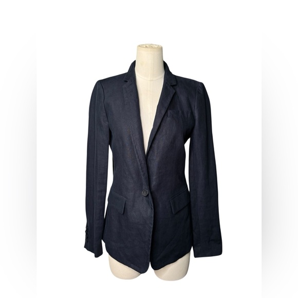 J.Crew Women’s 100% Linen Navy Blazer Size 4 – Lightweight Tailored Jacket - Picture 2 of 9